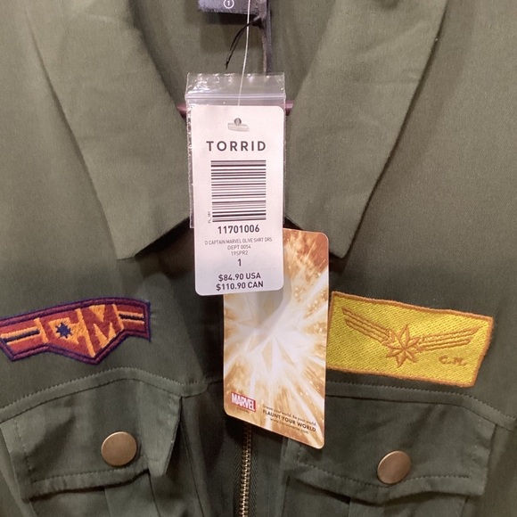 Torrid Her Universe Caption Marvel Olive Patchwork Shirt Dress Size 1~NWT! - Picture 6 of 12